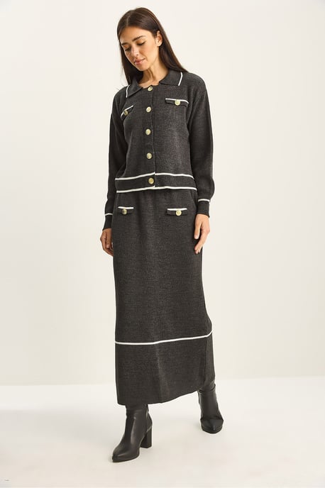 Geribbelde gebreide midi tweedelige set met knoopsluiting - Image 3