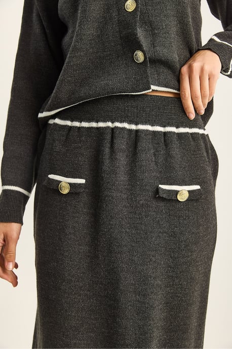 Geribbelde gebreide midi tweedelige set met knoopsluiting - Image 5