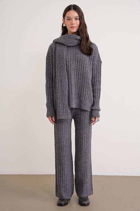 Oversized Hårfläta Mönstrad Stickad Ko-Ord Set - Image 2