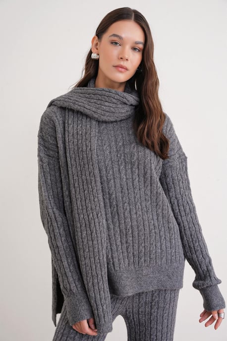 Oversized Hårfläta Mönstrad Stickad Ko-Ord Set - Image 3