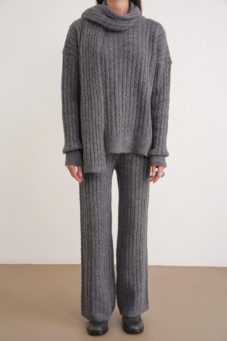 Oversized Hårfläta Mönstrad Stickad Ko-Ord Set - Image 5