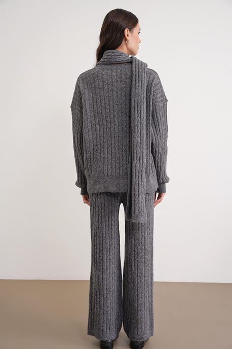 Oversized Hårfläta Mönstrad Stickad Ko-Ord Set - Image 6