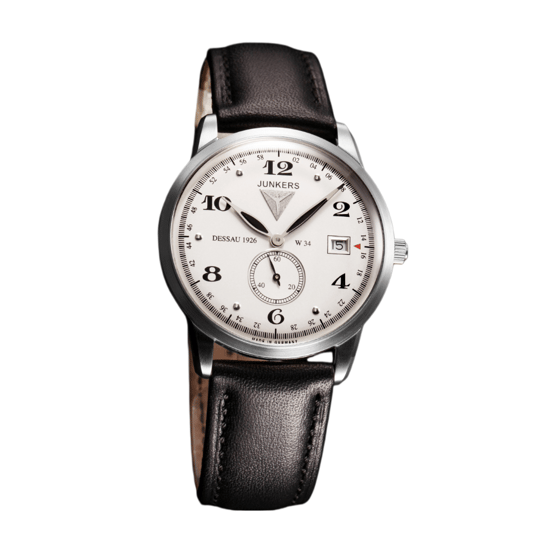 JUNKERS Dessau 1926 Flatline Series Men's Quartz Watch with Black Leather Strap 6334-4 - Image 1