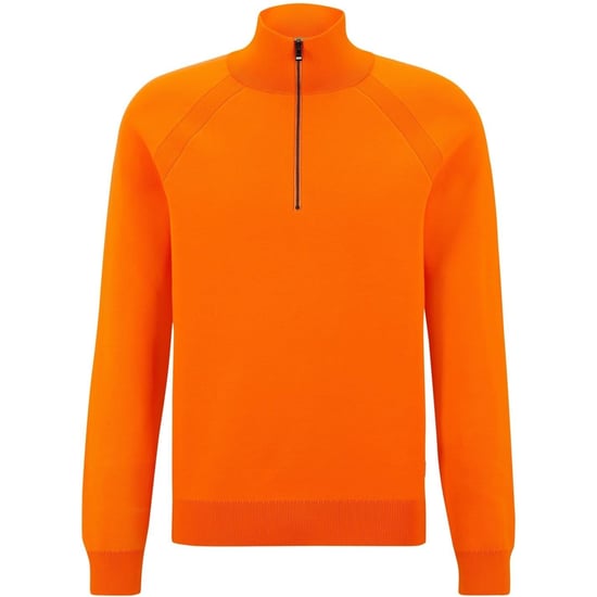 Men's Boss Zip Neck Raglan Sleeve Long Sweater in Bright Orange - Image 1