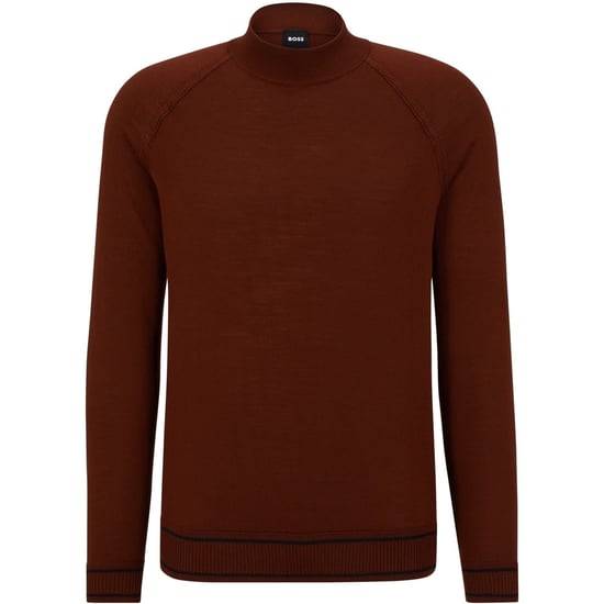 Men's Boss Mock Neck Raglan Long Sleeve Sweater in Medium Brown - Image 1