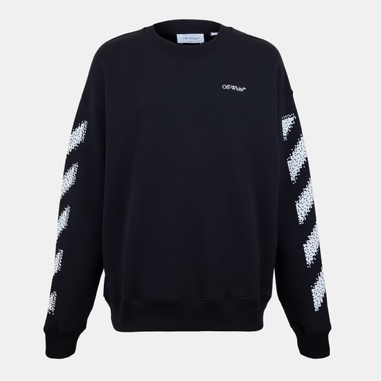 Men's Off White Crew Neck Long Sleeve Regular Fit Sweatshirt in Black-White - Image 1