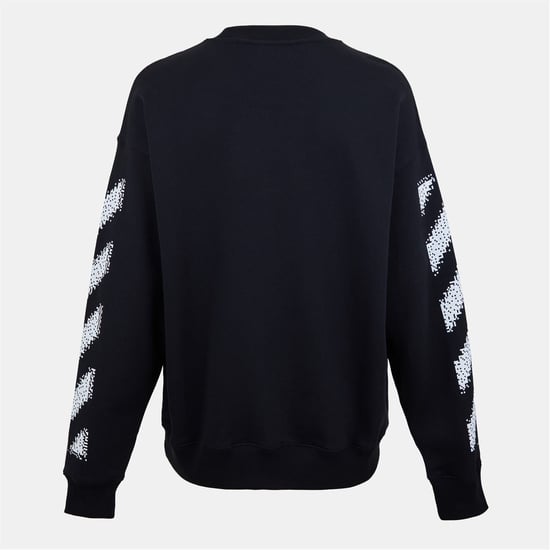 Men's Off White Crew Neck Long Sleeve Regular Fit Sweatshirt in Black-White - Image 2