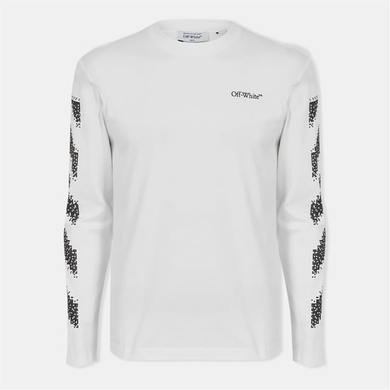 Men's Off White Crew Neck Long Sleeve Regular Fit T-Shirt in White-Black - Image 1