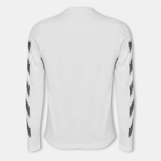 Men's Off White Crew Neck Long Sleeve Regular Fit T-Shirt in White-Black - Image 2