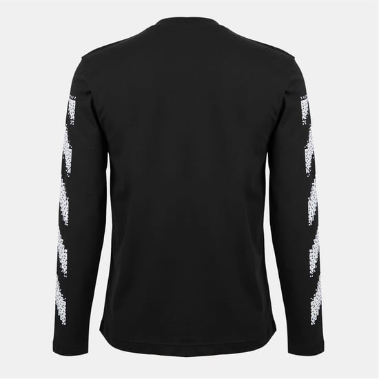 Men's Off White Crew Neck Long Sleeve Regular Fit T-Shirt in Black-White - Image 2