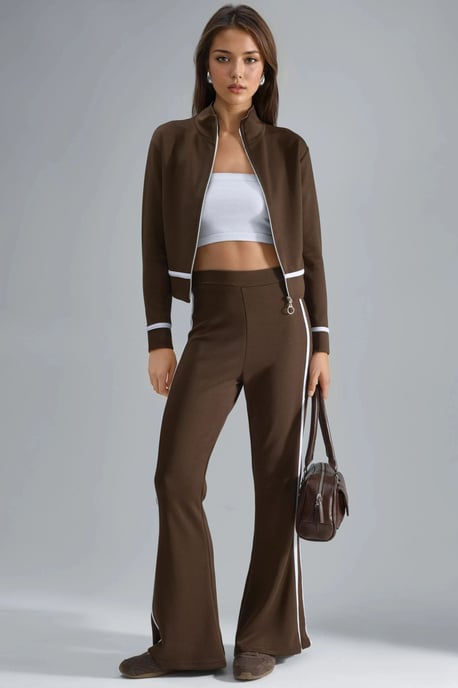 Modal Touch Zippered Sweatshirt & Flare Pants Two-Piece Set - Image 4