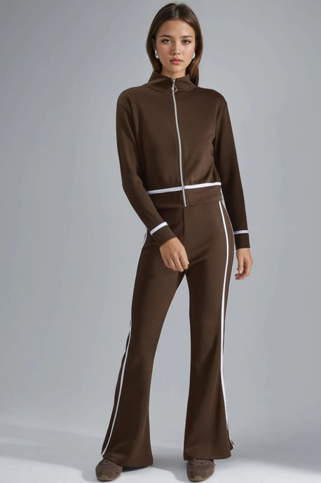 Modal Touch Zippered Sweatshirt & Flare Pants Two-Piece Set - Image 6