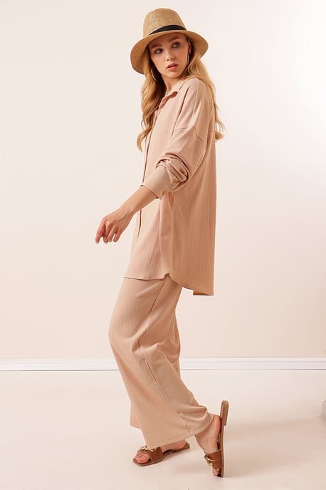 Gestructureerde Lange Mouwen Gebreide Blouse & Broek Gebreide Set - Image 4