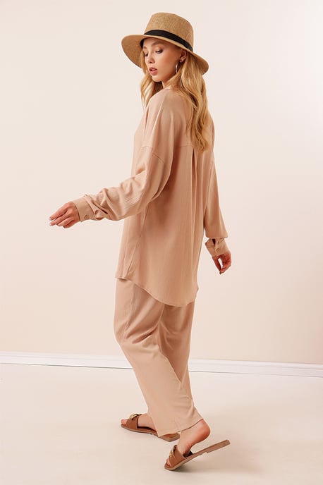 Gestructureerde Lange Mouwen Gebreide Blouse & Broek Gebreide Set - Image 6