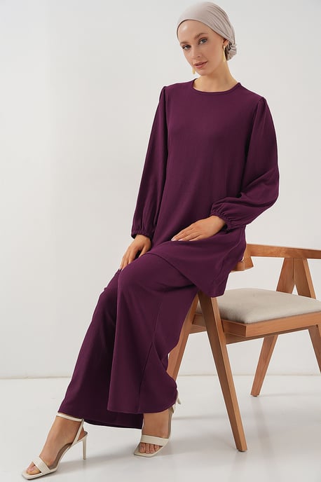 Gelaagde Tuniek met Lange Mouwen en Wijde Broek Set - Image 2