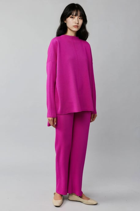 Geribde gebreide set met basic sweater en broek - Image 3