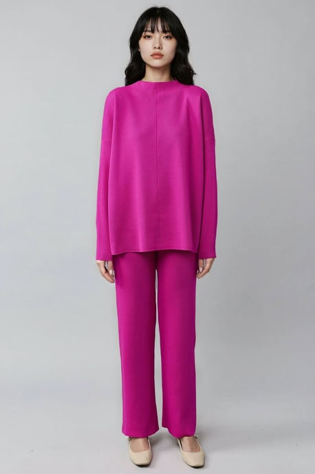 Geribde gebreide set met basic sweater en broek - Image 5