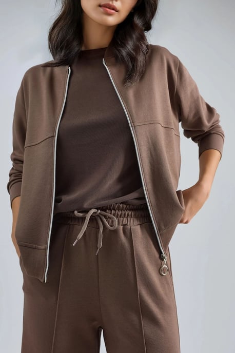 Modal Touch Dragkedjesvettdress och Ribbad Byxuppsättning - Image 6
