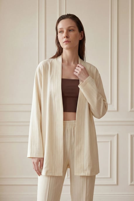 Gestreept Twee-delige Co-Ord Set met Open Kraag - Image 3
