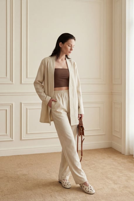 Gestreept Twee-delige Co-Ord Set met Open Kraag - Image 4