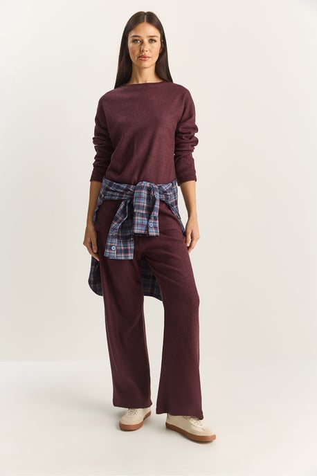 Ribbad Texturerad Crew-Neck Tröja och Byxor Set - Image 3