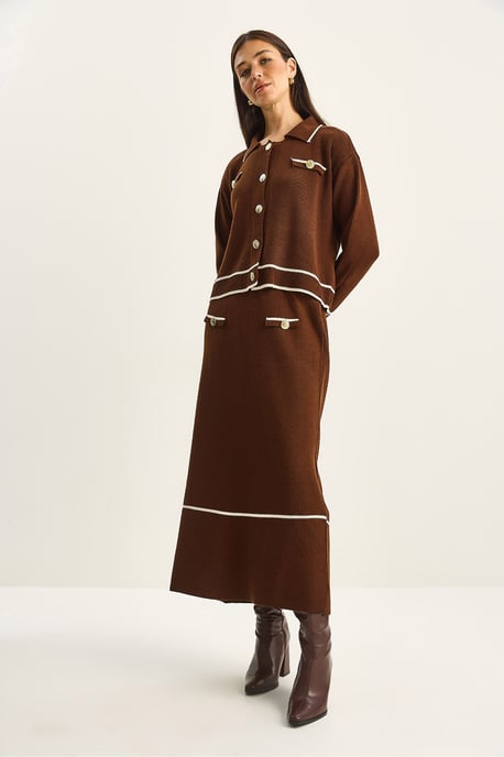 Geribbelde Breigoed Midi Twee-Piece Set met Knoopsluiting - Image 5
