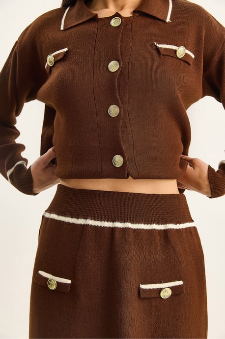 Geribbelde Breigoed Midi Twee-Piece Set met Knoopsluiting - Image 6