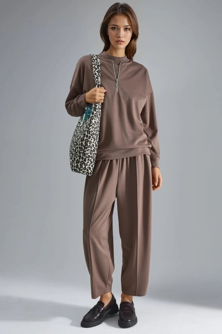 Modal Touch Zipper Collar Two-Piece Set - Image 1