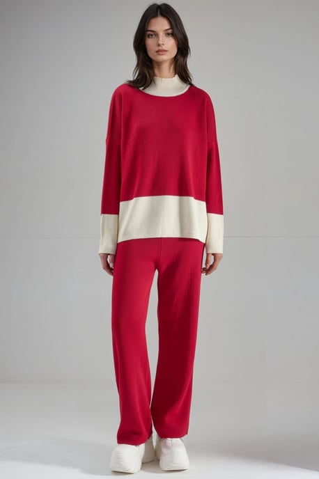Geribbelde Brei Co-Ord Set met Halve Col - Image 1