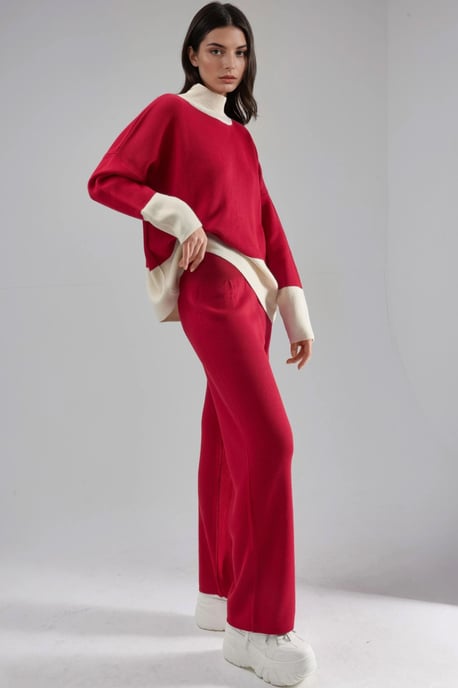 Geribbelde Brei Co-Ord Set met Halve Col - Image 2
