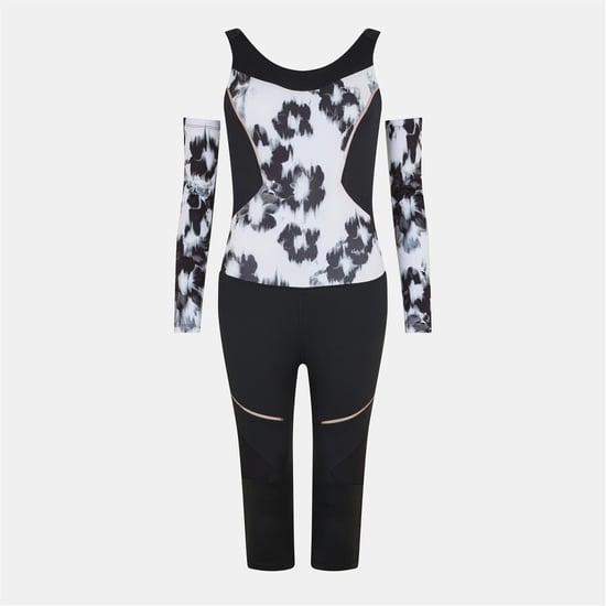 Women's Head Scoop Neck Long Sleeve Abstract Patterned Skisuit in White - Image 1