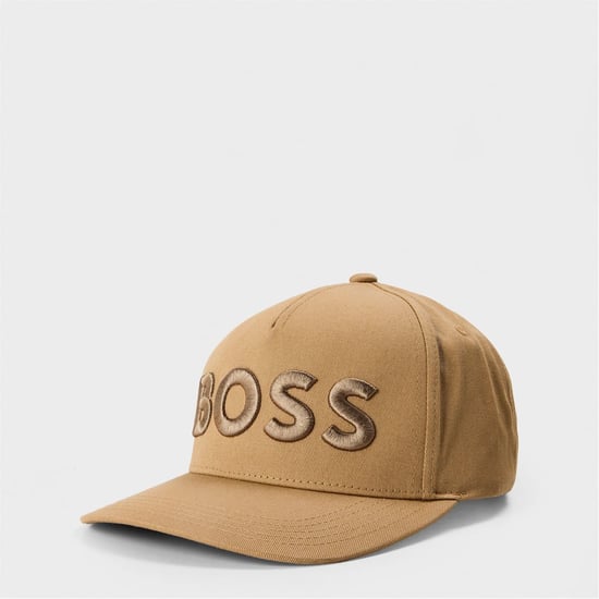 Accessories Boss Wordmark Logo Curved Brim Baseball Cap in Med Beige - Image 1