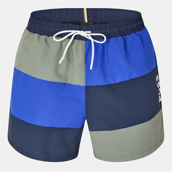Men's Boss Court Color Block Swim Trunk in White - Image 1