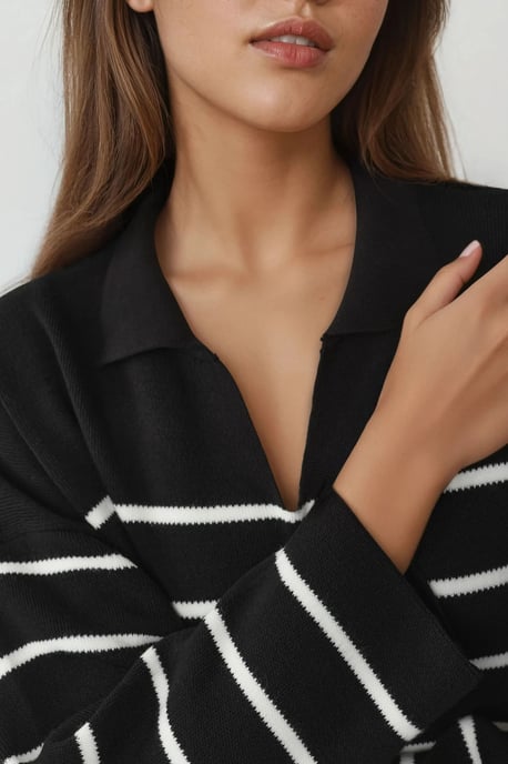 Gestreepte V-hals Losse Midi Trui Jurk met Split - Image 5
