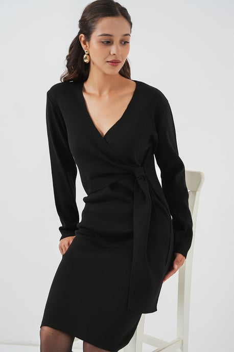 Bodycon Midi Jurk met V-hals en Striksluiting - Image 3