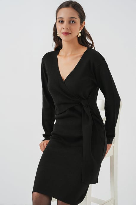 Bodycon Midi Jurk met V-hals en Striksluiting - Image 5