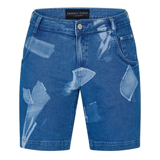 Men's Criminal Damage Shard Denim Shorts in Blue - Image 1