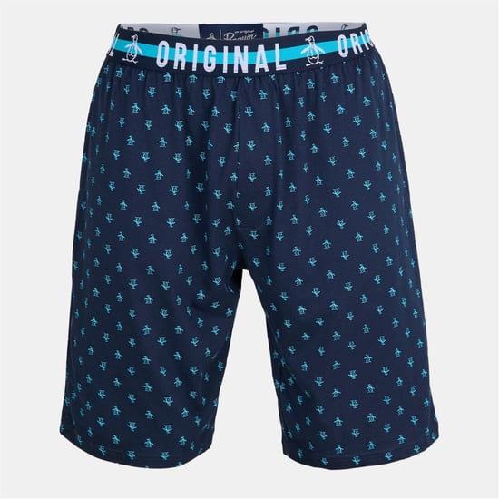 Men's Penguin Print Pyjama Shorts in Blue - Image 1