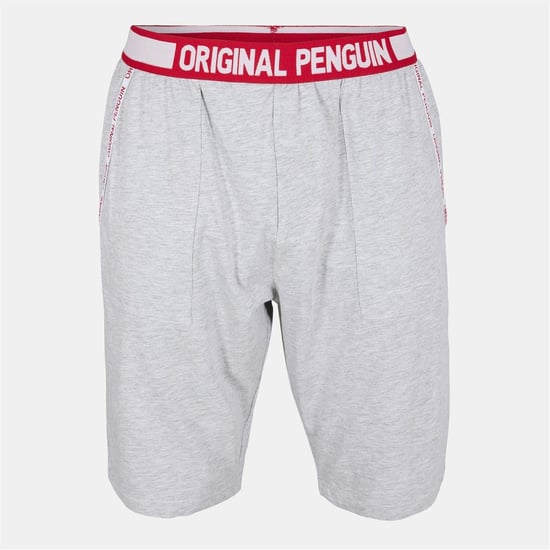 Men's Penguin Solid Patterned Wordmark Pyjama Shorts in Grey - Image 1