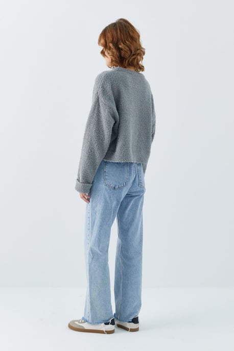 Plush Textured Crop Knit Sweater - Image 6