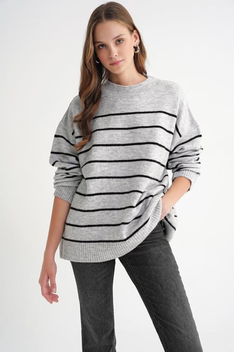Randig Crew-Neck Avslappnad Stickad Tröja - Image 1