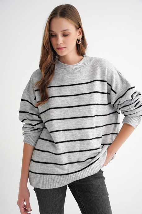 Randig Crew-Neck Avslappnad Stickad Tröja - Image 3