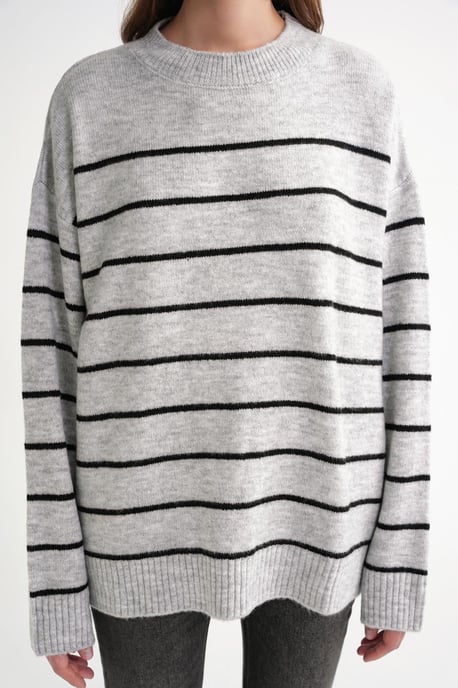 Randig Crew-Neck Avslappnad Stickad Tröja - Image 5