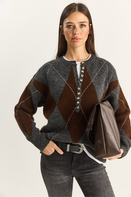 Gebreide Crewneck Trui met Knopen Sluiting - Image 2