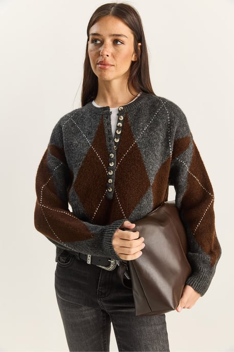 Gebreide Crewneck Trui met Knopen Sluiting - Image 3