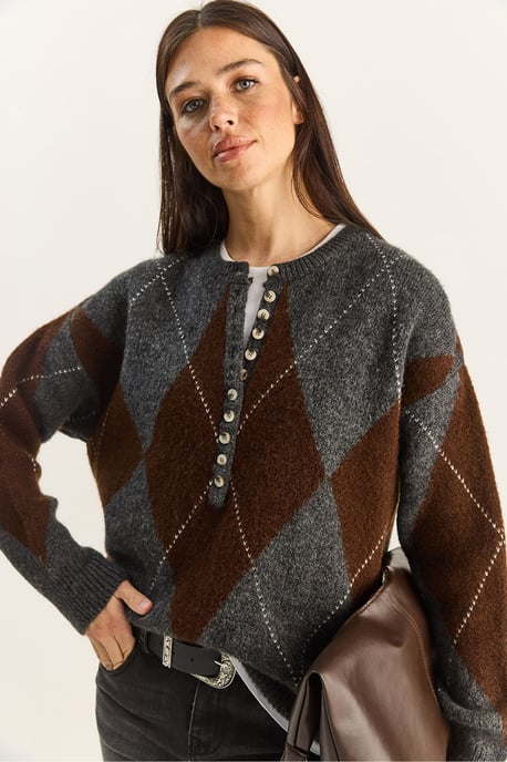 Gebreide Crewneck Trui met Knopen Sluiting - Image 5