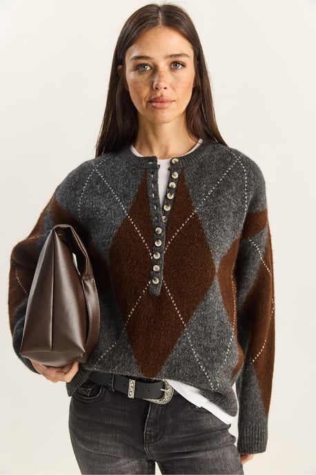 Gebreide Crewneck Trui met Knopen Sluiting - Image 6
