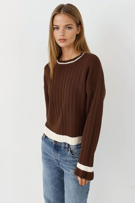 Striped Knit Sweater with Crew Neck - Image 2