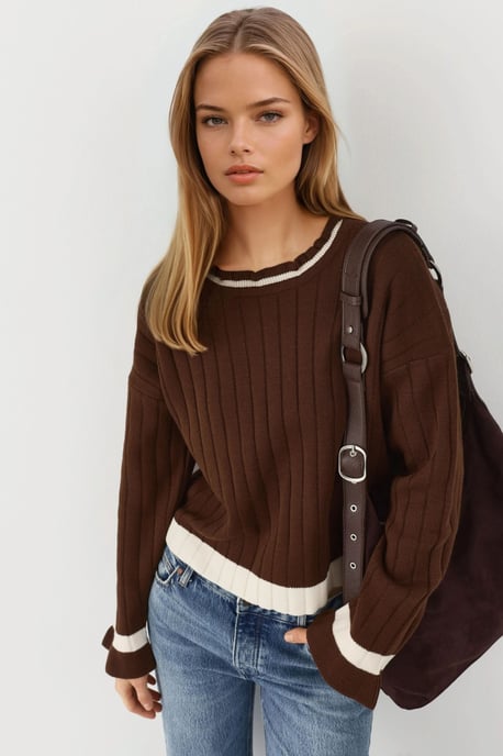 Striped Knit Sweater with Crew Neck - Image 5