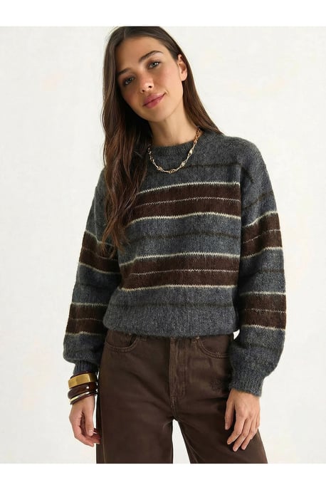 Striped Knit Crew Neck Sweater - Image 2